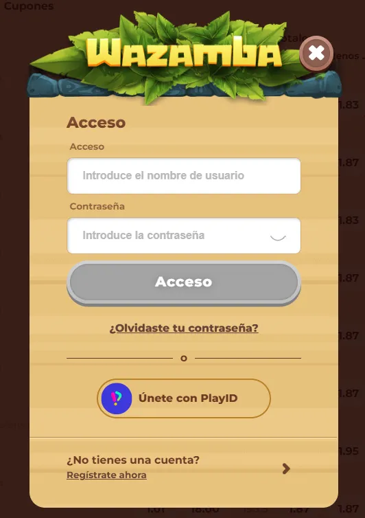 Inicio de sesión en Wazamba